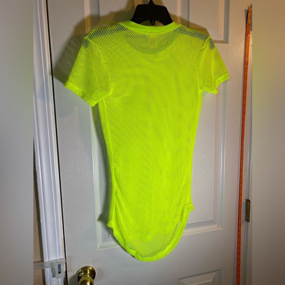 NYC Women M Sheer Mesh Shirt Dress Sexy Clubwear See Through Top Adult Yellow - Picture 4 of 9